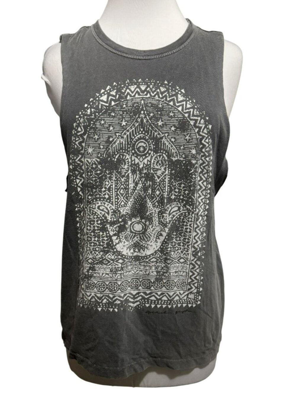Spiritual Gangster Block Print Sleeveless Gray Muscle Tank Top Sz M Streetwear